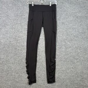 Lululemon Tight Stuff Tight II Leggings Women 4 Black Ruched‎ Running Pant